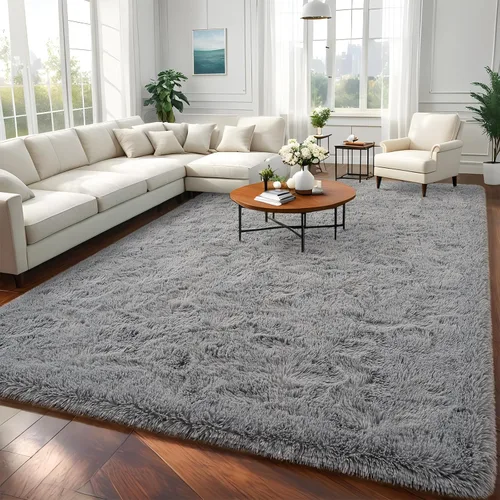 Miniatura 3 de Alfombra gris grande de 6 x 9 pies para sala de estar, dormitorio, alfombra de área de pelo mullido, alfombra de felpa antideslizante