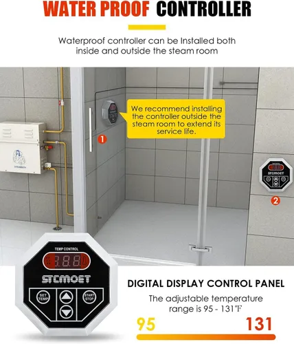 Miniatura 3 de CGOLDENWALL Generador de vapor autodrenante de lujo de 6KW, ducha, sauna, baño, baño de vapor en casa, generador de spa con control impermeable