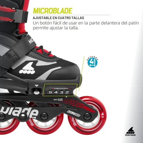 Miniatura 4 de Rollerblade Microblade - Patines en línea ajustables para niños, para jóvenes, rendimiento juvenil