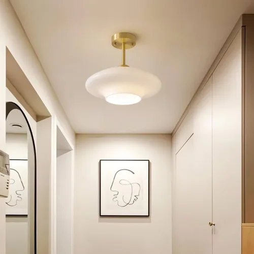 Miniatura 3 de Lámpara de techo de vidrio blanco moderna de montaje semiempotrado con pantalla de cúpula de globo de leche, luces de techo de mediados de siglo