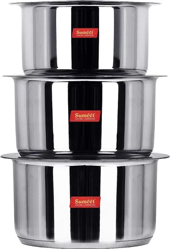 Miniatura 5 de Sumeet Juego de utensilios de cocina de acero inoxidable con tapa, 1 litro a 1.7 L, 3 piezas (acero)