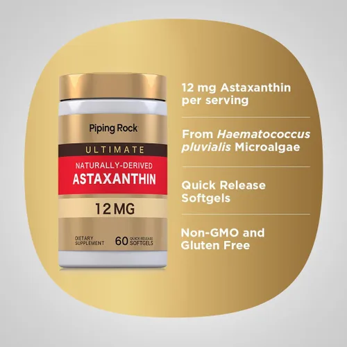 Miniatura 4 de Piping Rock Astaxantina 12 mg 60 cápsulas blandas de liberación rápida Suplemento de extracto orgánico Sin gluten, sin OMG
