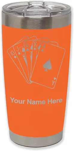 Miniatura 12 de LaserGram Vaso aislado al vacío de 20 onzas, tarjetas de póquer Royal Flush con grabado personalizado incluido (negro)