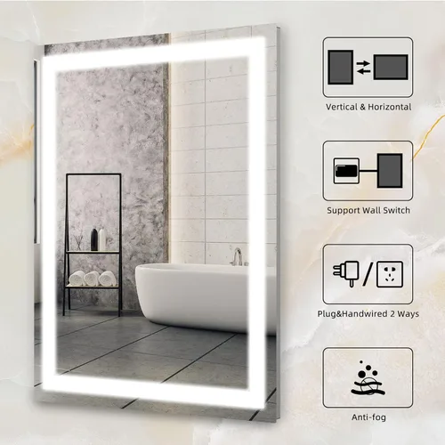 Miniatura 3 de Espejo de baño LED Yeeopp 61x81 cm, color único 6000K, súper brillante, espejo LED para baño iluminado para montaje en pared, espejo de tocador