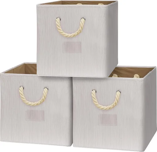 Miniatura 15 de SIMPLE HOUSEWARE Cubo de almacenamiento de 13 pulgadas con asas trenzadas, paquete de 3, color beige