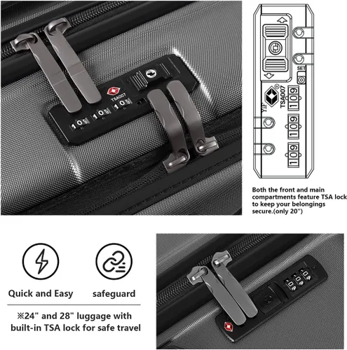 Miniatura 6 de AnyZip Maletas de equipaje con ruedas giratorias PC+ABS Hardshell TSA Lock, gris oscuro