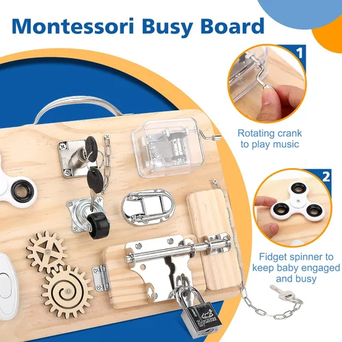 Miniatura 3 de Pithfor Tabla Ocupada de Madera Montessori para Niños de 1, 2, 3, 4 Años, Juguetes Sensoriales para Bebés y Niños Pequeños, para Habilidades Motoras