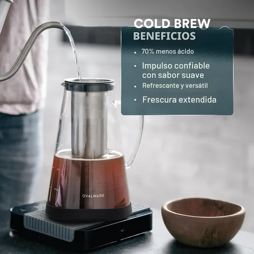 Miniatura 7 de Máquina de café helado, hermética e infusor de té con boquilla. 1.0L. Ovalware RJ3 jarra de vidrio para elaboración con filtro de acero inoxidable