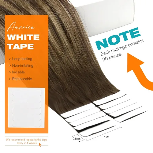 Miniatura 3 de Sunny Hair Extensiones de cabello humano real con cinta, 24 pulgadas, 20 unidades de 1.76 oz (50 g), color marrón oscuro degradado a rubio caramelo