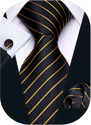 Miniatura 34 de Barry.Wang Juego de corbatas para hombre, corbata de seda a rayas, tejido a cuadros, gemelos formales, negocios, boda