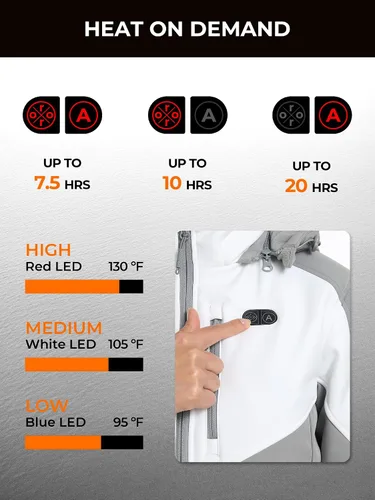 Miniatura 3 de ORORO Batería mejorada Chaqueta térmica de doble control para mujer con 5 zonas de calor, hasta 20 horas de calor