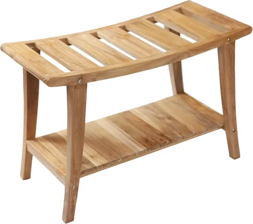 NORDIC STYLE TEAK Banco de madera para ducha y spa con estante, uso en interiores y exteriores (estilo asiático de 30 pulgadas)