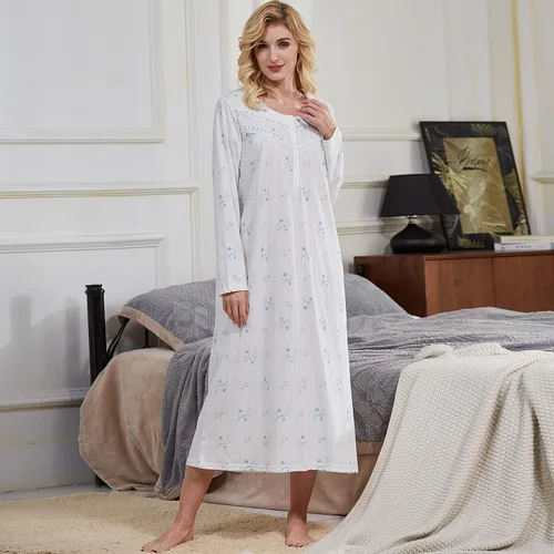 Miniatura 3 de Keyocean Elegantes camisones para mujer, suaves, 100% algodón, cómodos, ligeros, de manga larga, para mujeres mayores