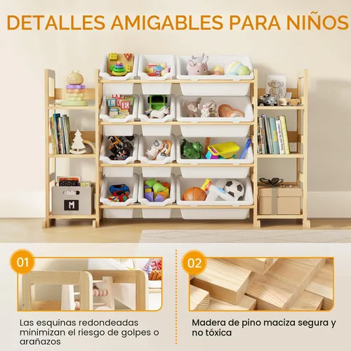 Miniatura 5 de EXPERLAM Almacenamiento de juguetes extragrande: organizador de almacenamiento de juguetes, organizador de juguetes de madera con 6 estantes Blanco