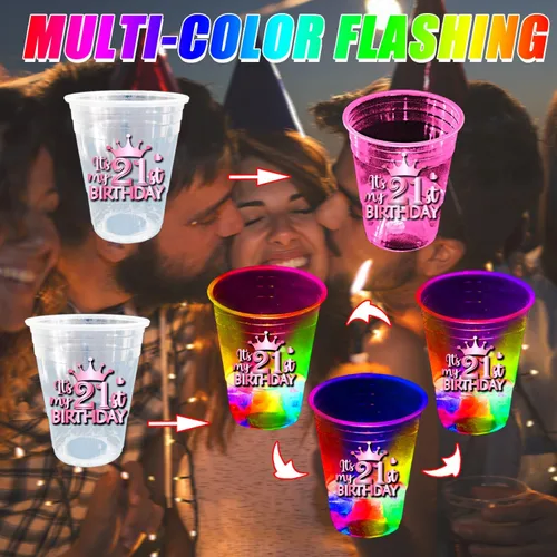 Miniatura 4 de mishunyus Paquete de 24 vasos de fiesta de cumpleaños 21 para mujer, vasos de plástico rosa de 16 onzas con diseños de lámina de oro rosa