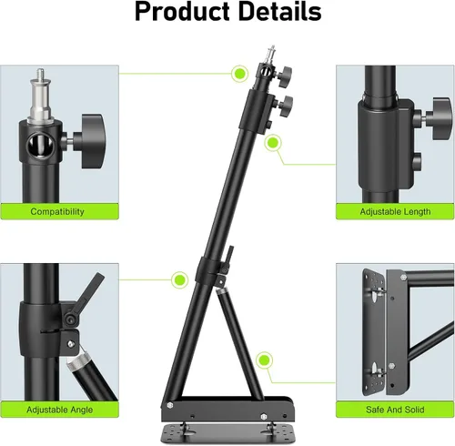 Miniatura 3 de Soporte de luz de anillo – Brazo triangular de montaje en pared, soporte de pared de 4.3 pies, soporte de tirpod de rotación flexible de 180°