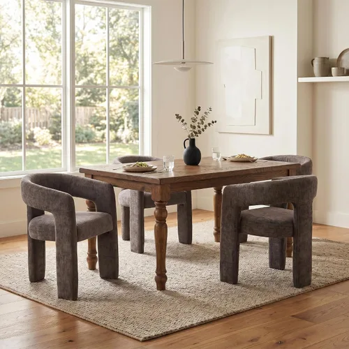 Miniatura 35 de Hyfirm Sillas de Comedor Modernas Tipo Barril Juego de 1, Cómoda Silla de Comedor de Acento Tapizada en Chenilla con Brazo para Cocina Sala de Estar