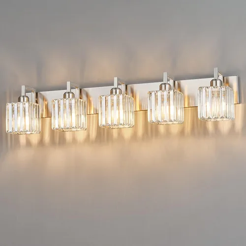 Miniatura 46 de Lámpara de tocador moderna de 2 luces de níquel cepillado, lámpara de tocador de cristal, luz de pared de baño, accesorios de iluminación de baño