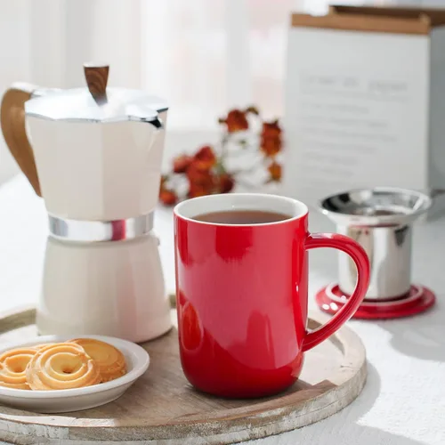 Miniatura 9 de CEEFU Taza de té de porcelana con infusor y tapa, tetera con filtro y posavasos, máquina de té para hojas sueltas, 16 onzas para té, café, leche