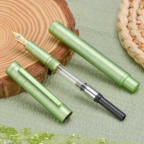 Miniatura 5 de Hongdian 1851 Forest - Pluma estilográfica de punta media, diseño clásico con convertidor y estuche de metal, flores de hielo verde manzana