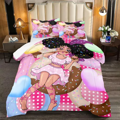 Miniatura 31 de Juego de edredón de 3 piezas con 2 fundas de almohada, tamaño Queen, diseño africano de DJ Girl de microfibra suave, regalo para mujeres y niñas