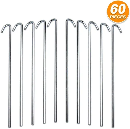 Miniatura 8 de RamPro estacas resistentes para tienda de campaña, ganchos para jardín, galvanizados de acero resistente al óxido (9 pulgadas), Plateado