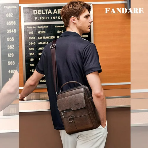 Miniatura 2 de FANDARE Bolso bandolera de cuero sintético para hombre, Marrón oscuro, Retro