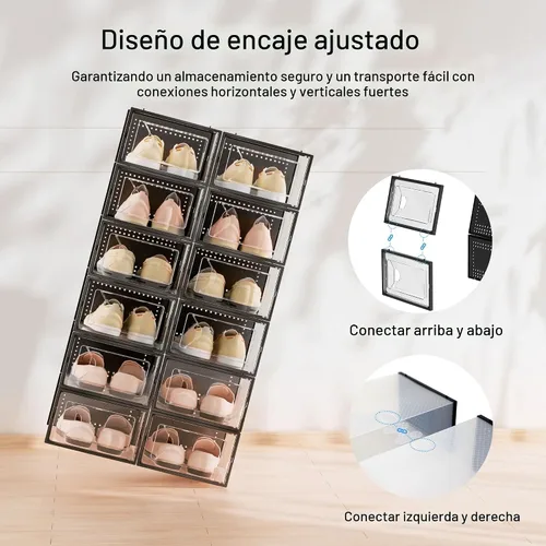 Miniatura 3 de Foluck Caja de almacenamiento de zapatos, paquete de 15 organizadores de zapatos apilables de plástico transparente para armario, diseño entrelazado