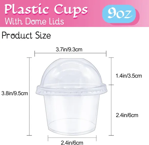 Miniatura 2 de Alaeseje Paquete de 100 vasos de plástico de 8 onzas con tapas de cúpula (agujero en la tapa), vasos transparentes de PET, vasos de postre