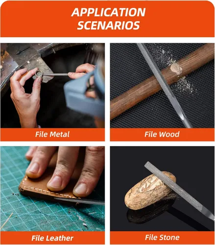 Miniatura 6 de Juego de limas de agujas de 7 pulgadas, acero al carbono, 6 piezas con asas, acero de aleación endurecido, incluye limas planas, planas, cuadradas