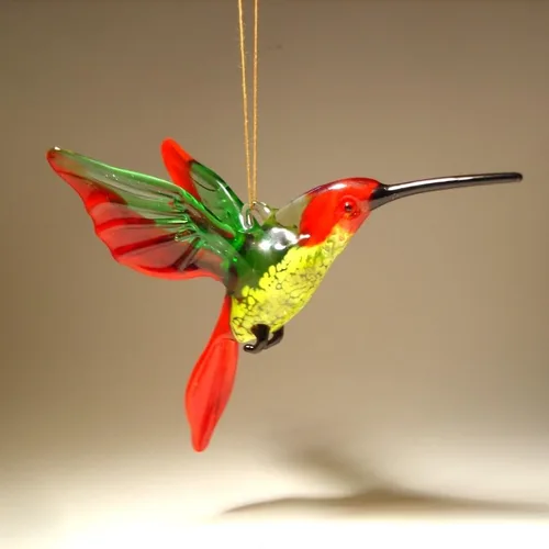 Miniatura 6 de Adorno colgante de colibrí de cristal rojo, verde y amarillo, hecho a mano, gran regalo coleccionable