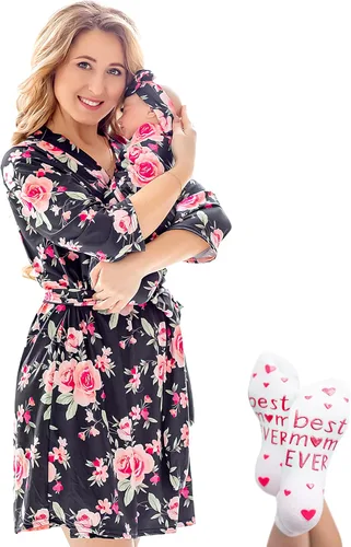 Miniatura 8 de ECO BABY - Conjunto de bata y manta para mamá y yo Bata de maternidad y conjunto de bebé a juego para niña, niño Parto hospitalario y parto