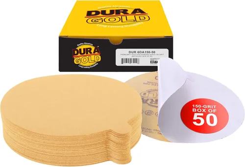 Miniatura 22 de Dura-Gold Discos de lija PSA dorados de 6 pulgadas de alta calidad, grano 400, caja de 50 unidades, papel de lija autoadhesivo para lijadora DA