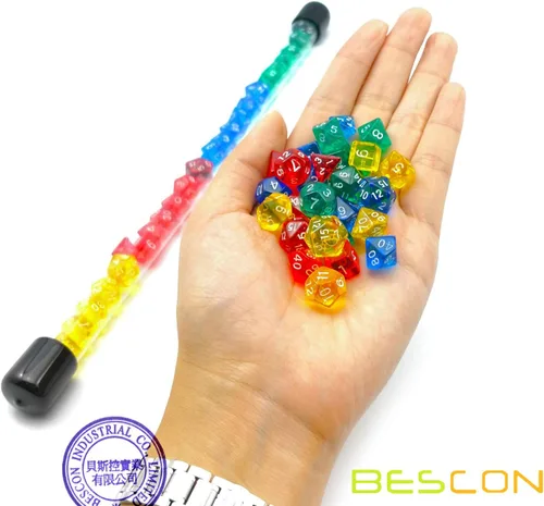 Miniatura 4 de Bescon Juego de 28 dados poliédricos translúcidos coloridos en tubo, para Dungeons and Dragons RPG Dice 4X7pcs,Mini Gem Dice Set