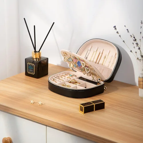 Miniatura 7 de ProCase Joyero de tamaño de viaje pequeño estuche de joyería portátil en forma de concha mini organizador de joyas de 2 capas en piel sintética