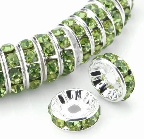 Miniatura 34 de RUBYCA - 100 unidades de espaciadores redondos y ondulados de cristal checo de alta calidad en tono plateado, Cristal, 10mm