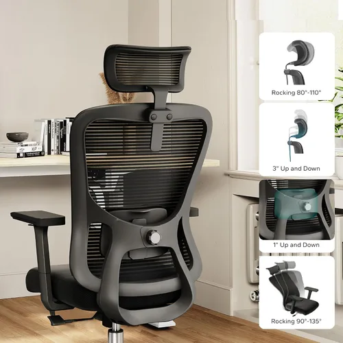 Miniatura 3 de Silla de oficina ergonómica - Silla de oficina de malla de 350LB con lumbar ajustable, silla de escritorio para computadora de respaldo alto