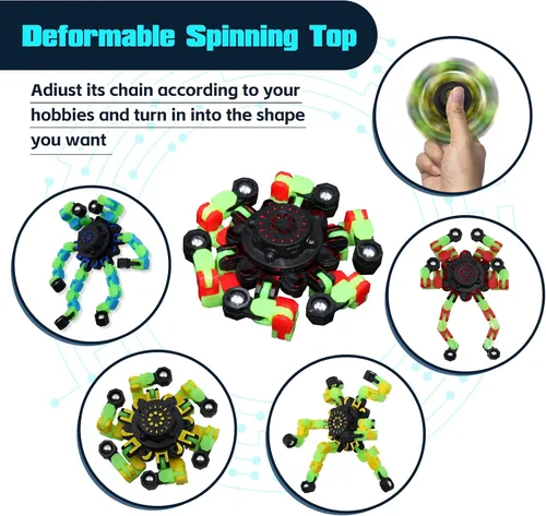 Miniatura 4 de 8 piezas de juguetes para ansiedad que brillan en la oscuridad, giroscopio en la punta del dedo DIY robot deformable divertido juguete sensorial