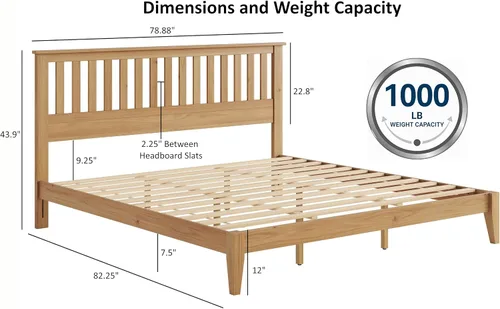 Miniatura 2 de ComfIQ Cama de plataforma de madera maciza con listones de madera, marco duradero, no requiere somier, amplio almacenamiento debajo de la cama, Pino