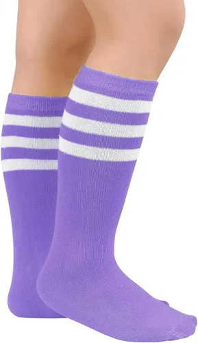 Miniatura 2 de Komorebi Calcetines de fútbol para niños, calcetines de tubo hasta la rodilla, calcetines de tres rayas de algodón, uniforme deportivo para niñas