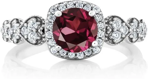 Miniatura 90 de Gem Stone King Anillo de compromiso de aniversario y piedra natal de corte redondo de 0.236 in para mujer, plata de ley 925, anillo de promesa