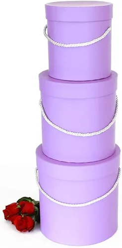 Miniatura 2 de UNIKPACKAGING Caja de flores redonda de alta calidad, cajas de regalo para arreglos florales y de regalo, juego de 3 piezas (lavanda)