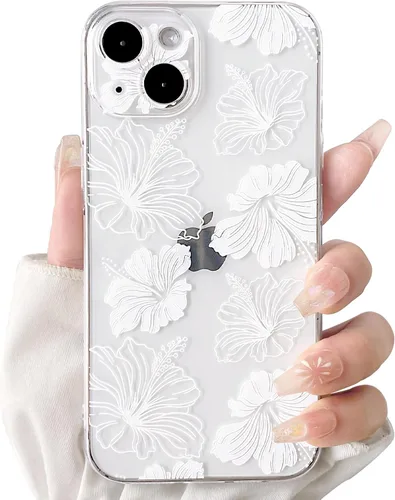 Miniatura 10 de Lovmooful Funda compatible con iPhone 13, bonito diseño transparente de flores de hibisco con estampado floral para niñas y mujeres, TPU suave a