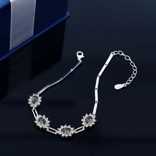 Miniatura 4 de Gem Stone King Pulsera ovalada de plata de ley 925 con topacio místico verde para mujer (4.20 quilates de 7 pulgadas con extensor de 1 pulgada)