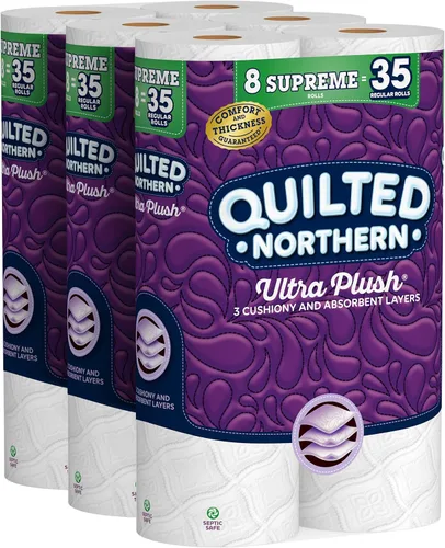 Quilted Northern Ultra Plush Papel higiénico séptico seguro, 24 rollos supremos de papel higiénico de 3 capas (92+ regulares), H&PC-74326, 1, 1