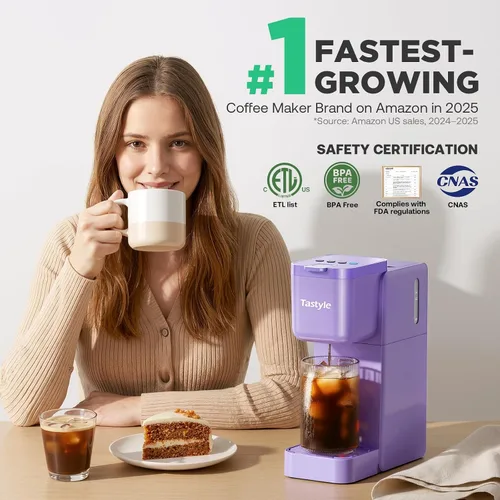 Miniatura 3 de Tastyle Cafetera de Una Sola Porción Caliente y Fría con Preparación Intensa, Pequeña Máquina de Café para Cápsulas K y Café Molido, Compatible