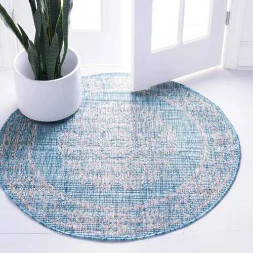 Miniatura 46 de Unique Loom Alfombra de la colección tradicional para exteriores, desgastada durante el tiempo (octágono de 5 pies y 3 pulgadas, azul/gris)