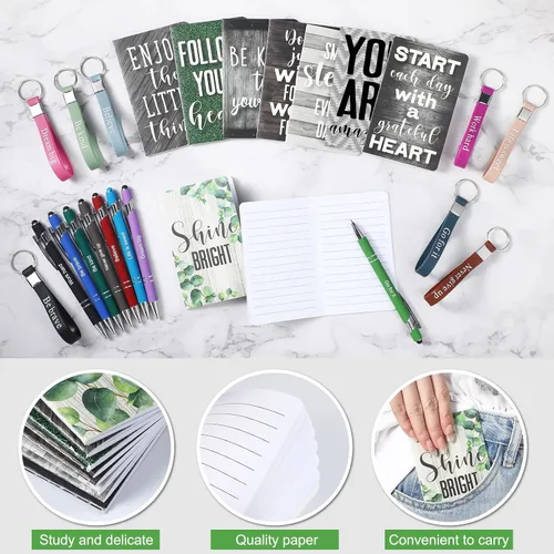 Miniatura 5 de PerKoop 48 piezas de regalos inspiracionales a granel, blocs de notas motivacionales, bolígrafos, llaveros, conjunto de cuadernos de diario