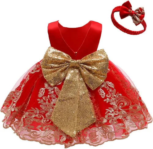 Miniatura 21 de CMMCHAAH - Vestidos de encaje para concursos de niñas bebés de 0-6 años, vestido formal para fiestas con diadema