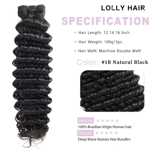 Miniatura 2 de Manojos de cabello humano ondulado profundo de 12, 14, 16 pulgadas, paquetes de ondas de agua, 100% sin procesar, 10A, cabello humano virgen